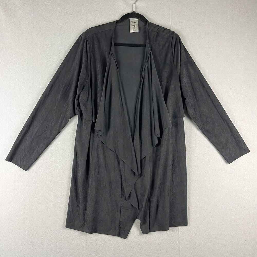 Vocal‎ Faux Suede Long Cardigan Womens 3XL Black Open Front USA Made Stretchy